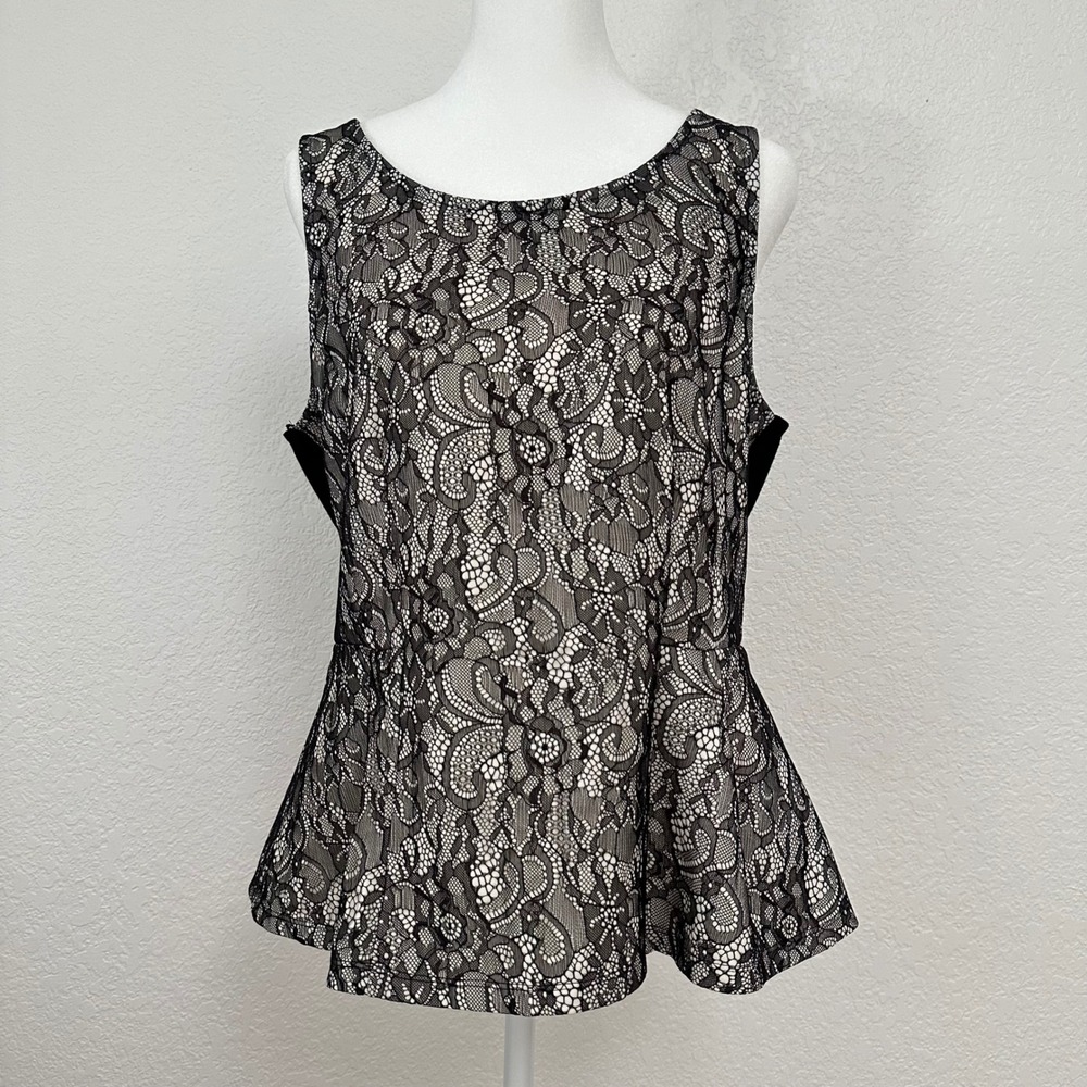 Elle Sleeveless Peplum Top Women Large Black Lace Fairy Coquette Whimsigoth